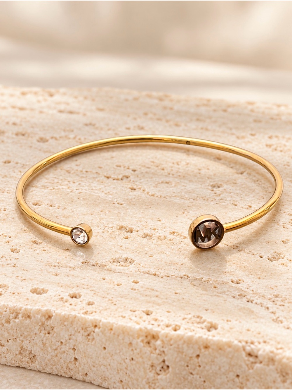 Michael Kors Gold-Tone MK Logo & Crystal Open Cuff Bracelet